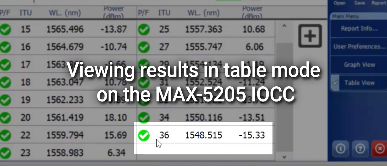 Viewing results in table mode on the MAX-5205 IOCC